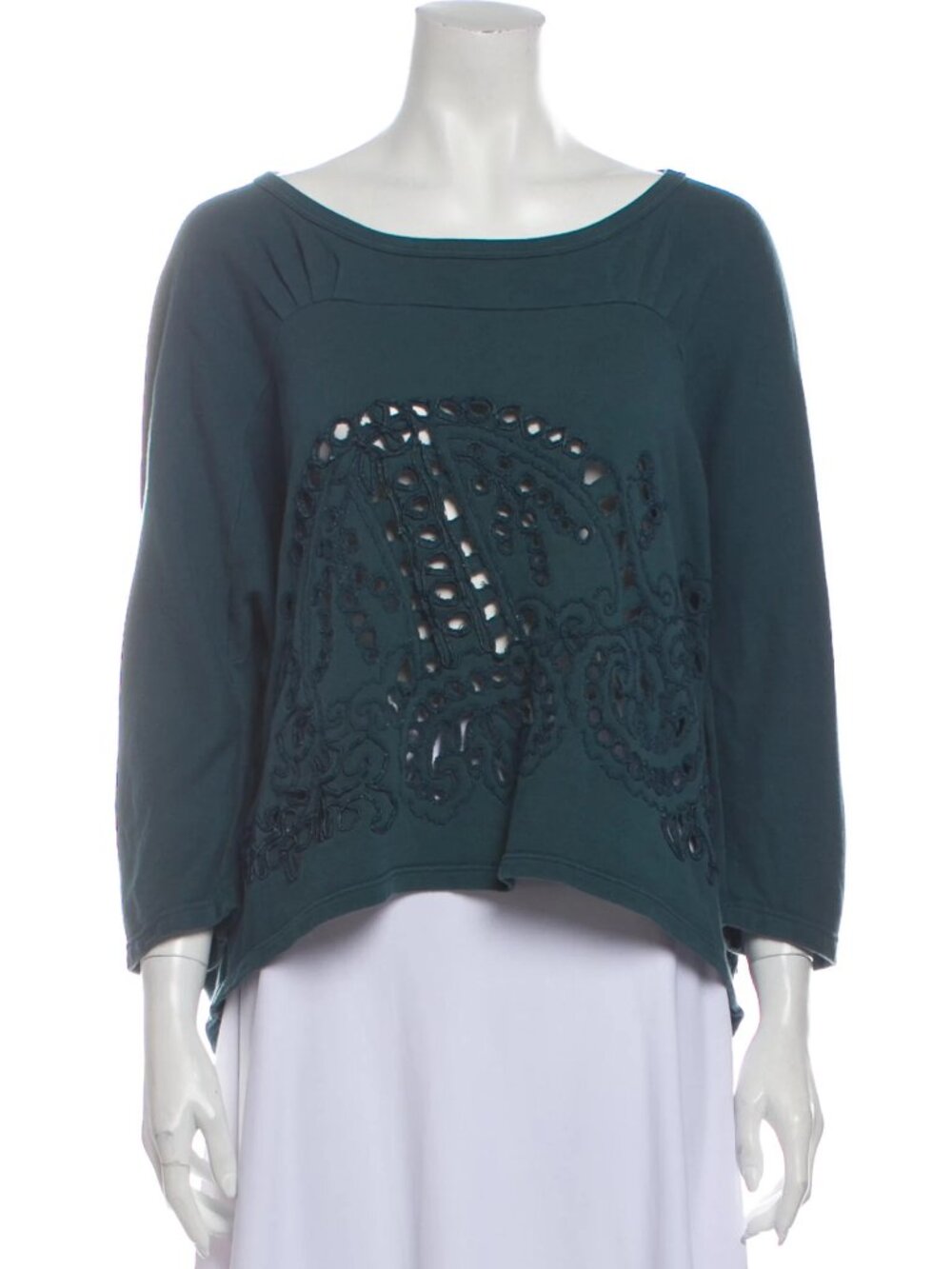 Dries Van Noten Teal Embroidered Openwork Sweatshirt